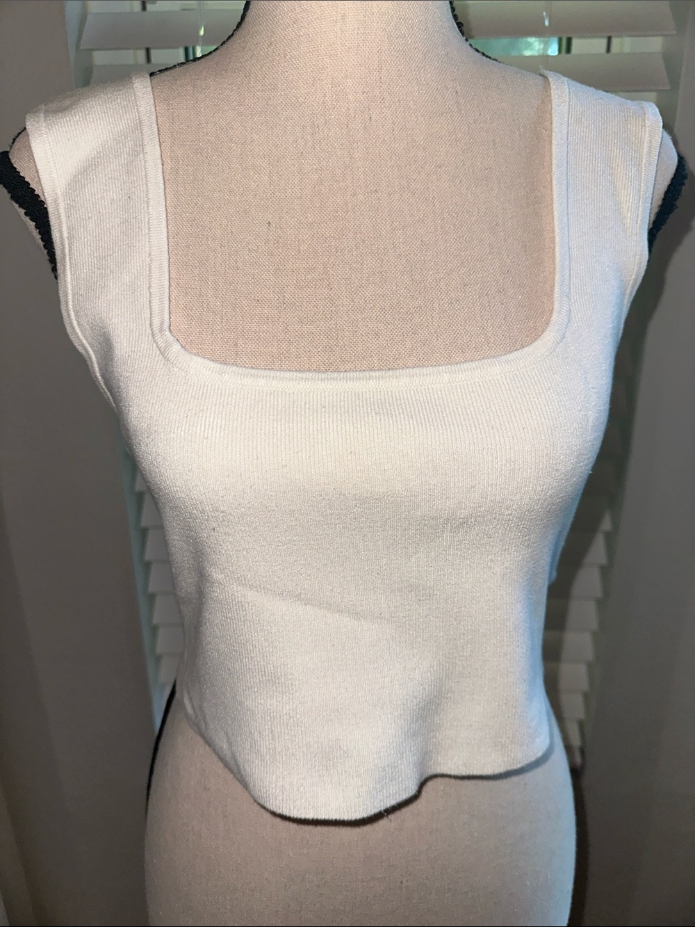 H&M White Square Neck Ribbed Knit Tank